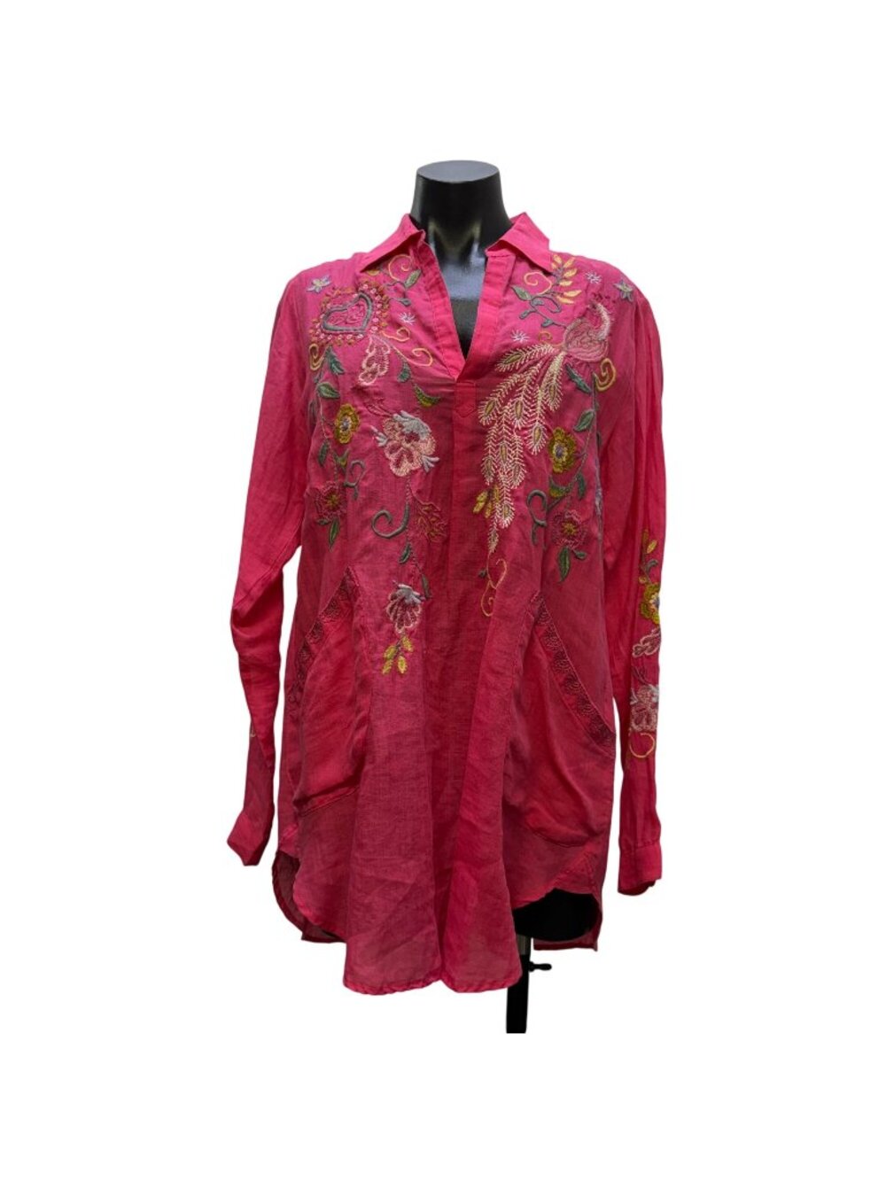 Johnny Was Workshop Pink Embroidered Long Sleeve Blouse S